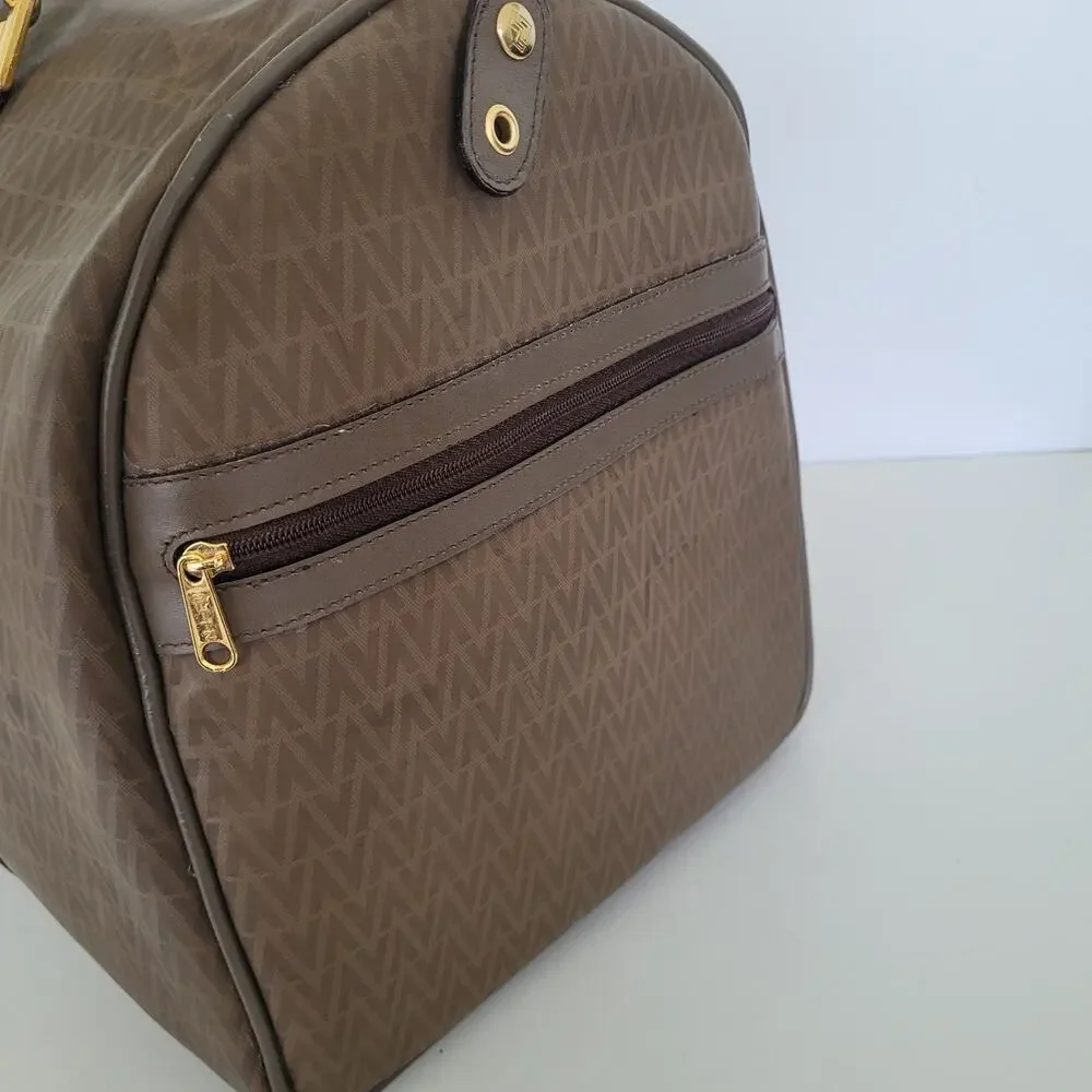 Mario Valentino Vintage Duffle‎ Boston Tote Bag Handbag Large Travel Brown Logo
